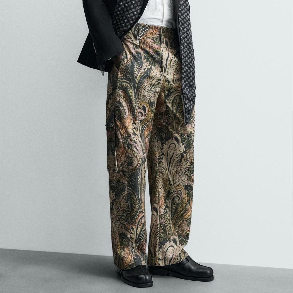ZARA PAISLEY BARREL FIT CARGO PANTS